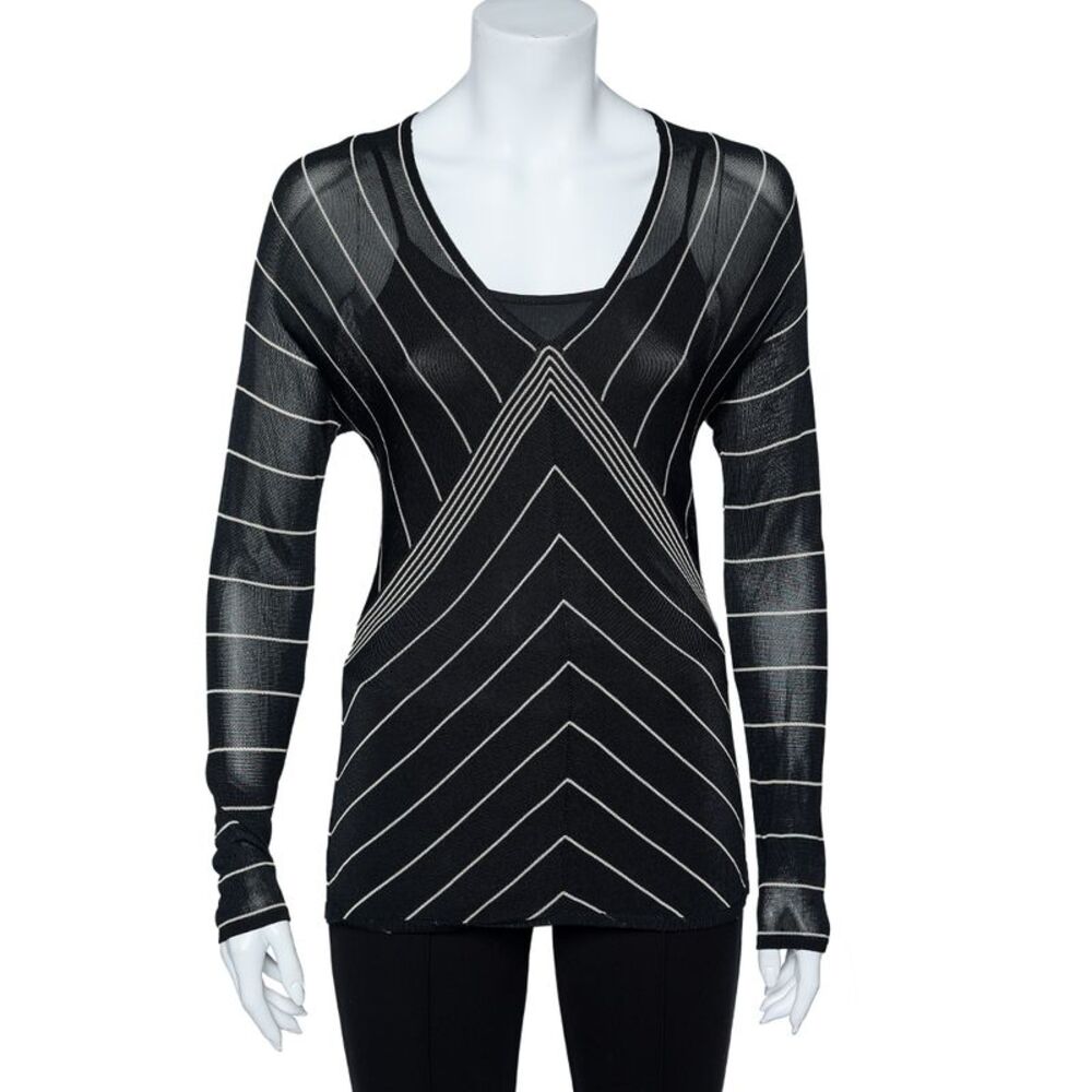 Max Mara Back Stripe Pattern Knit V-Neck Top M